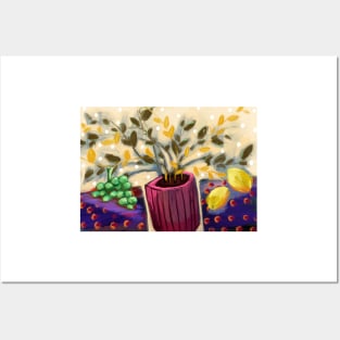 Purple Tablecloth and vase Posters and Art